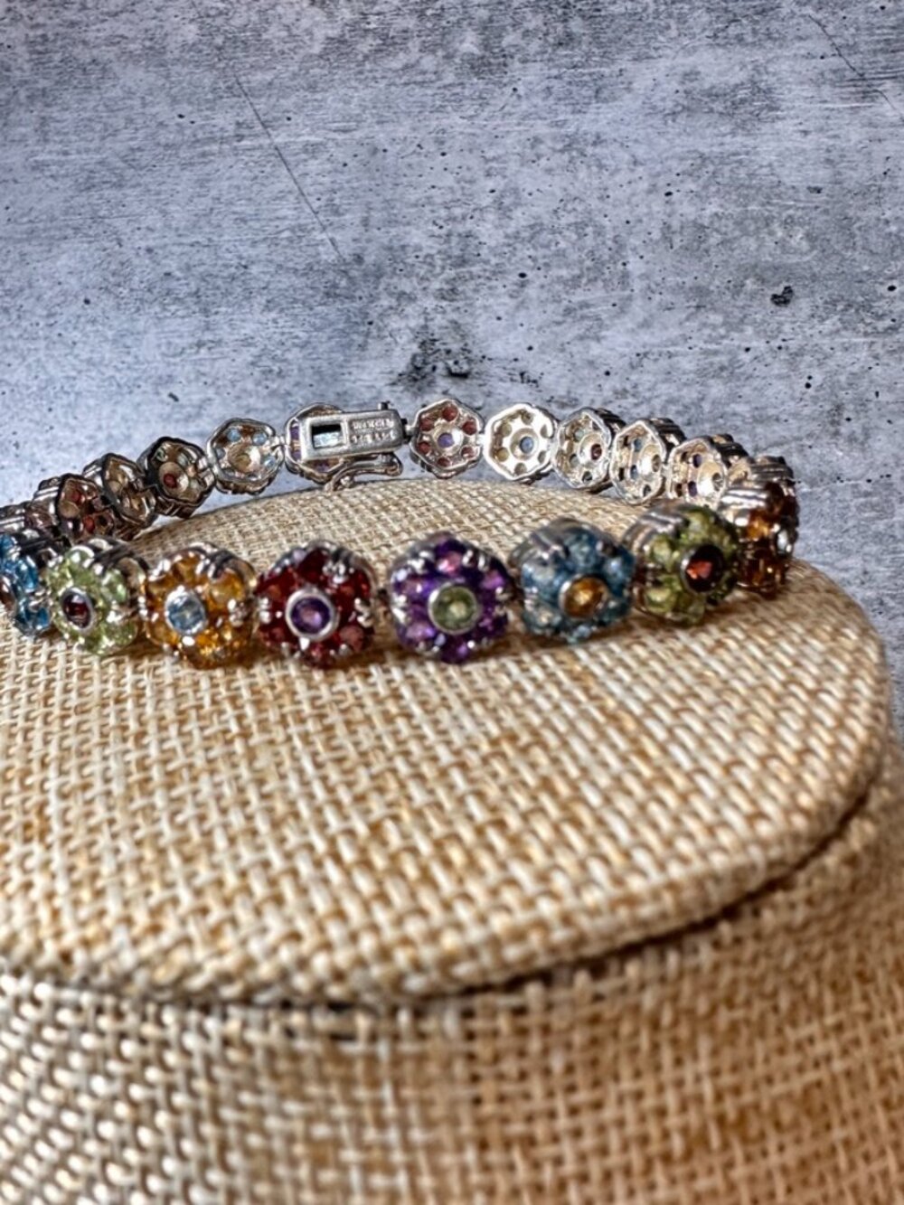 Suzanne Somers .925 Sterling Silver Multicolor Gemstone Flower Tennis Bracelet